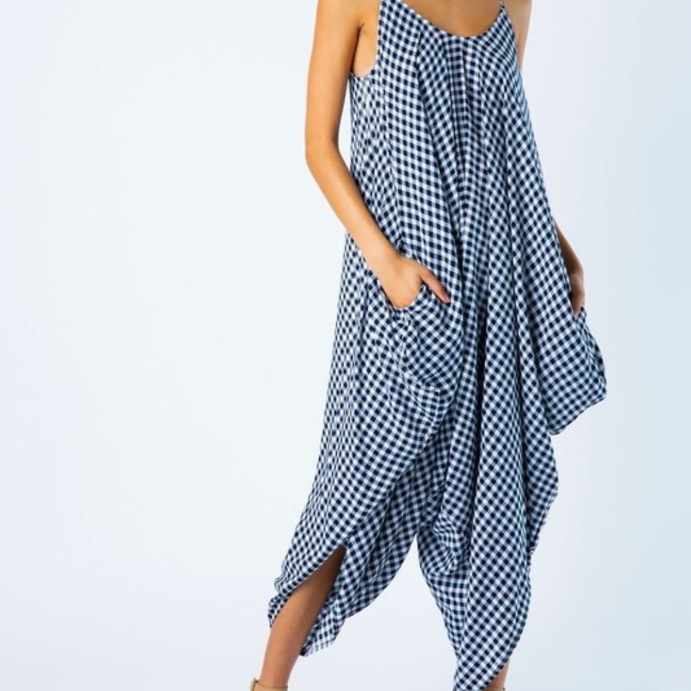 Oversize Gingham Print Harem  Jumpsuit